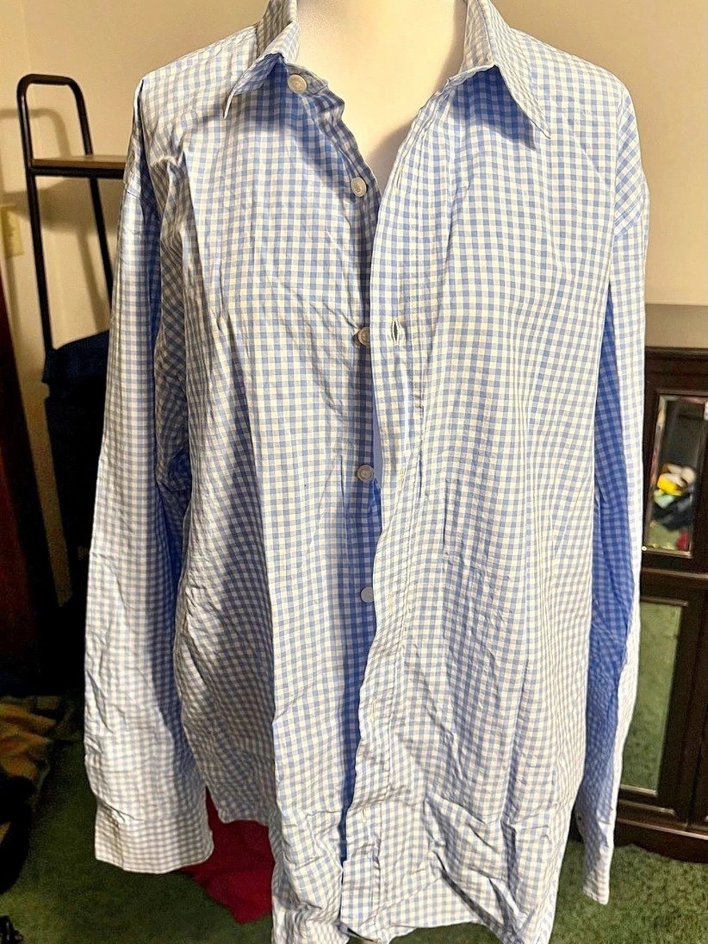 UNTUCKit Gingham Cotton Button Down in Blue & White XL